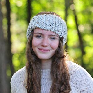 Handmade Oatmeal Ear Warmer, Hand Knit Headband Made in Canada